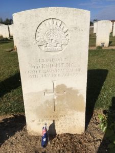 Mervyn Knight's grave at Mericourt-L'Abbe cemetery